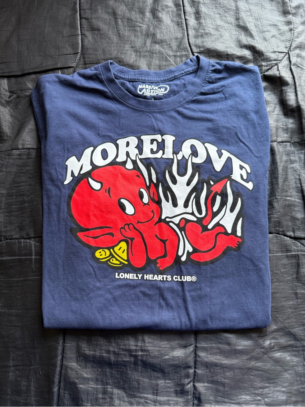 MoreLove 'Lonely Hearts Club' Graphic Tee - Navy & Red Mens XL